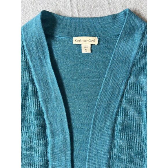 Coldwater Creek Womens Cardigan Sweater XL Open Front Blue Merino Wool Blend - Picture 2 of 9